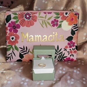 "MAMACITA" Pink and Gold Floral Cosmetic Bag with "MAMA" ring